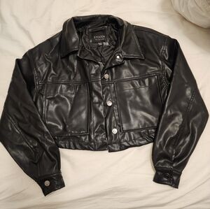 Stoosh Cropped Black Faux Leather Jacket